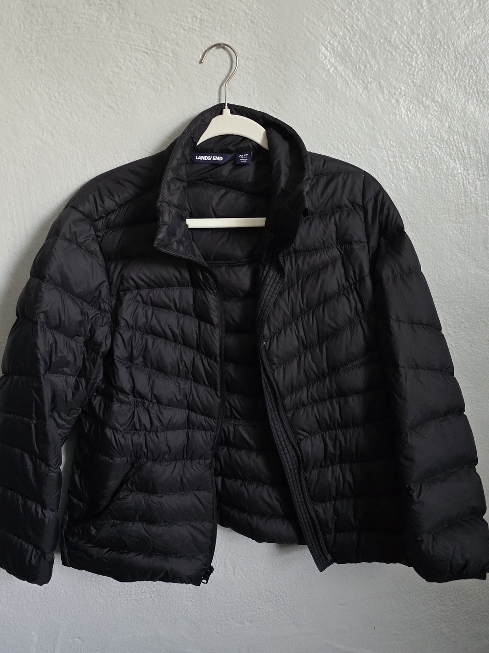 Lands' End Men's Black Quilted Packable Puffer Jacket